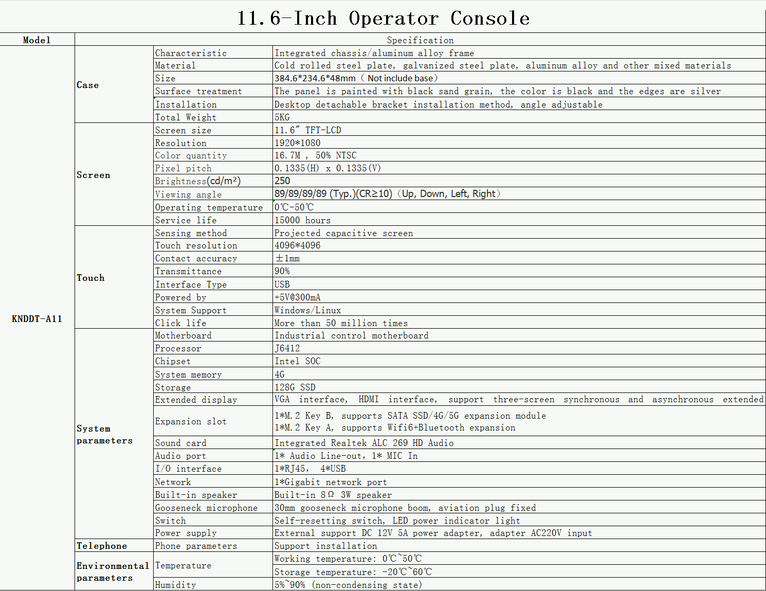 pa operator console detail specification