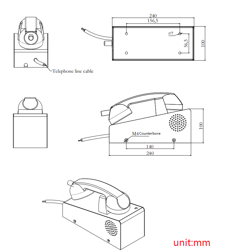 industrial desktop telephone size