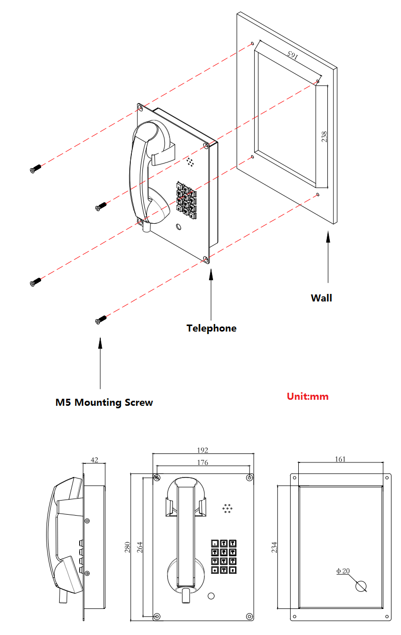 marine telephone size