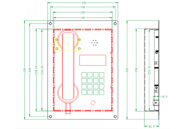 Stainless steel telephone with LCD size view