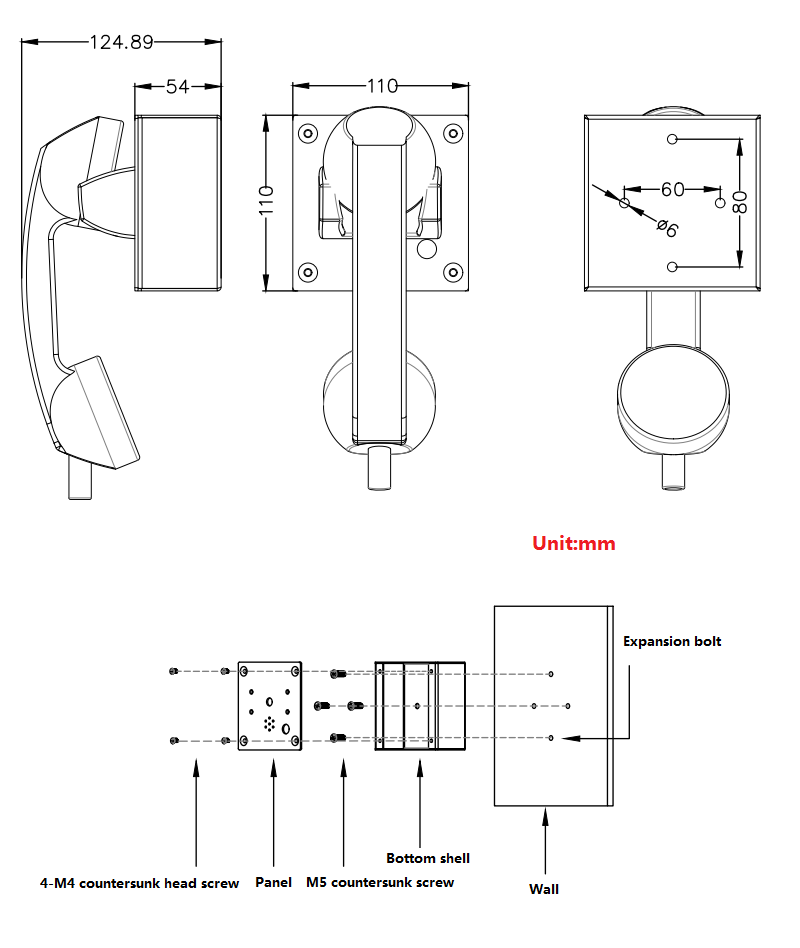 auto dial telephone wall mounted size