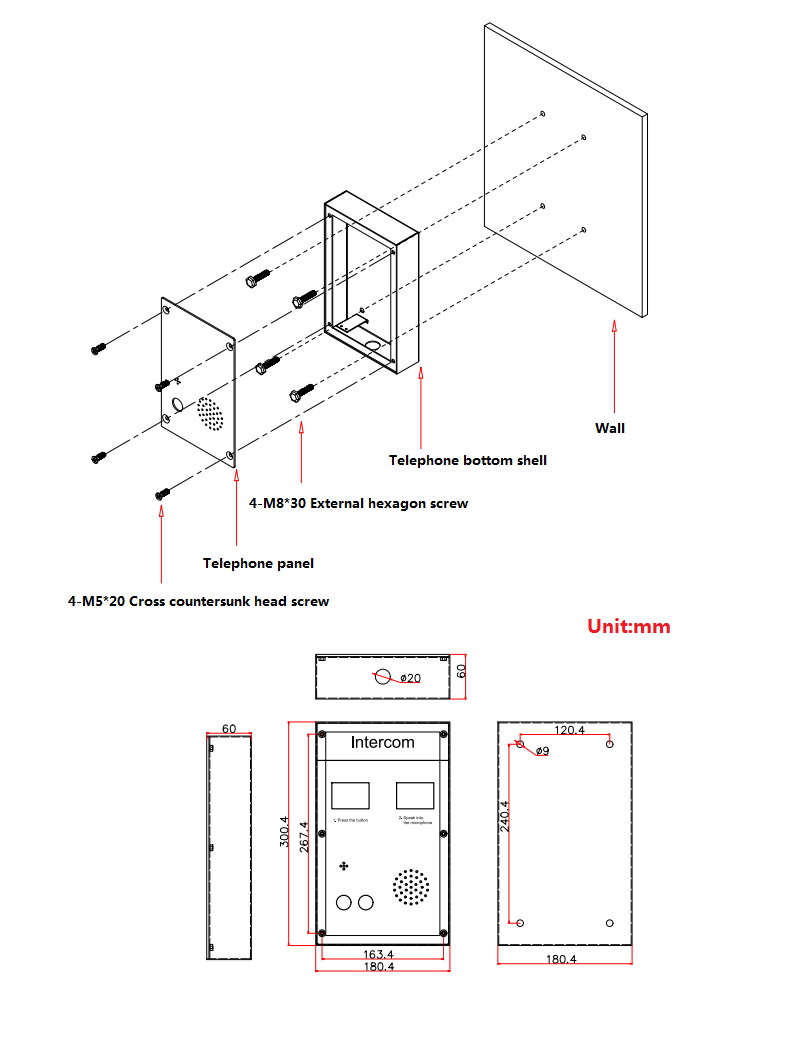 emergency intercom instatation size